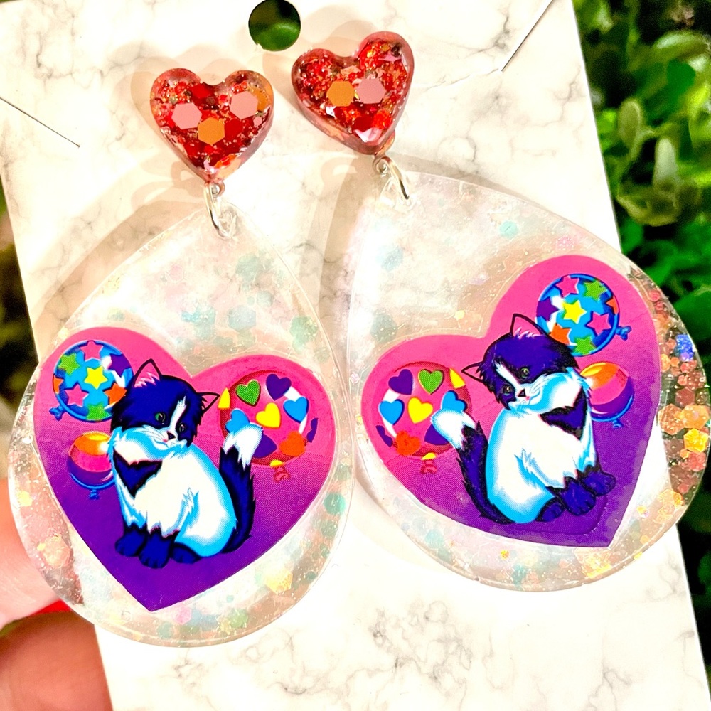 Vintage Acrylic Cat Sticker Earrings